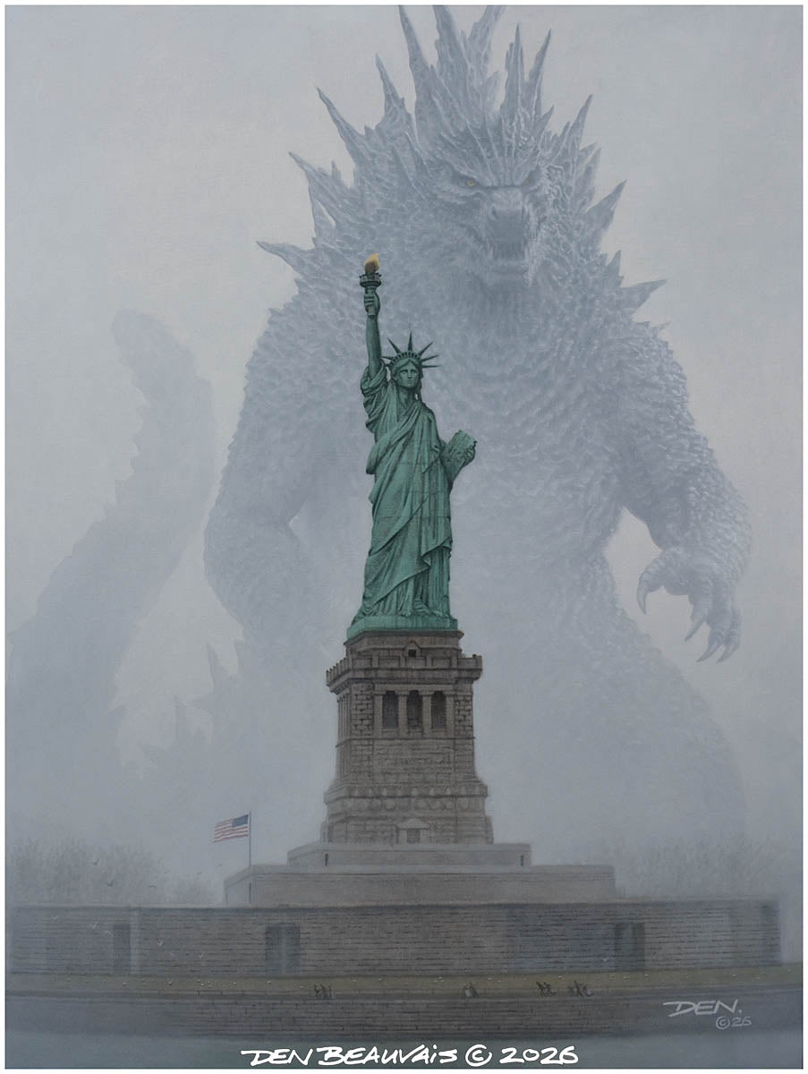 Godzilla Minus One – Statue of Liberty Canvas Giclée by Den Beauvais