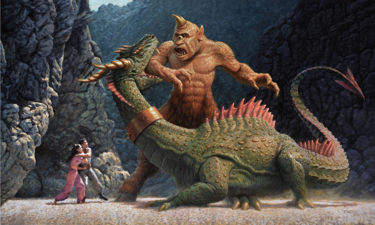 Harryhausen Homage - Cyclops vs. Dragon by Den Beauvais