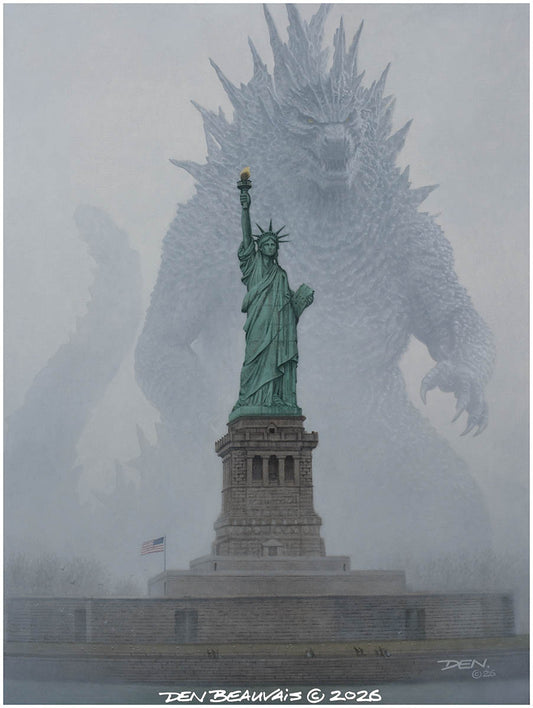 Godzilla Minus One – Statue of Liberty Canvas Giclée by Den Beauvais